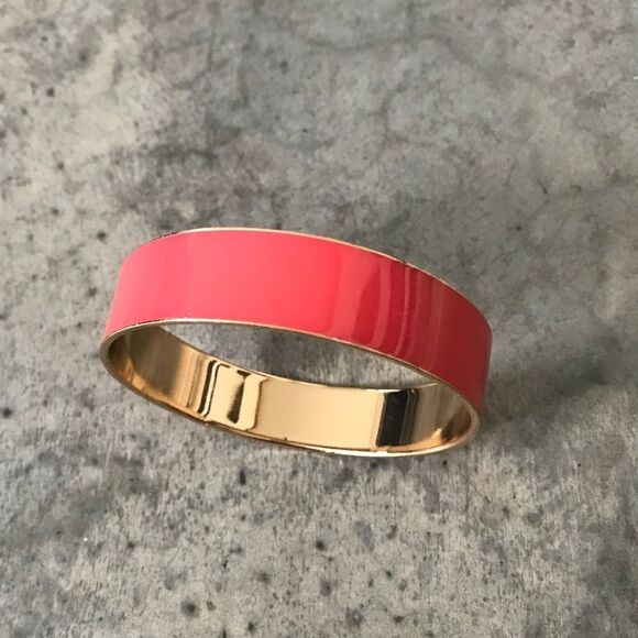 Raspberry Gold Coral Enamel Bangle Bracelet OS - Picture 1 of 7